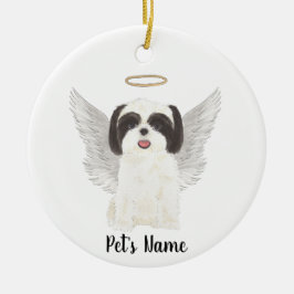 Svartvitt Shih Tzu Sympathy Memorial Julgransprydnad Keramik