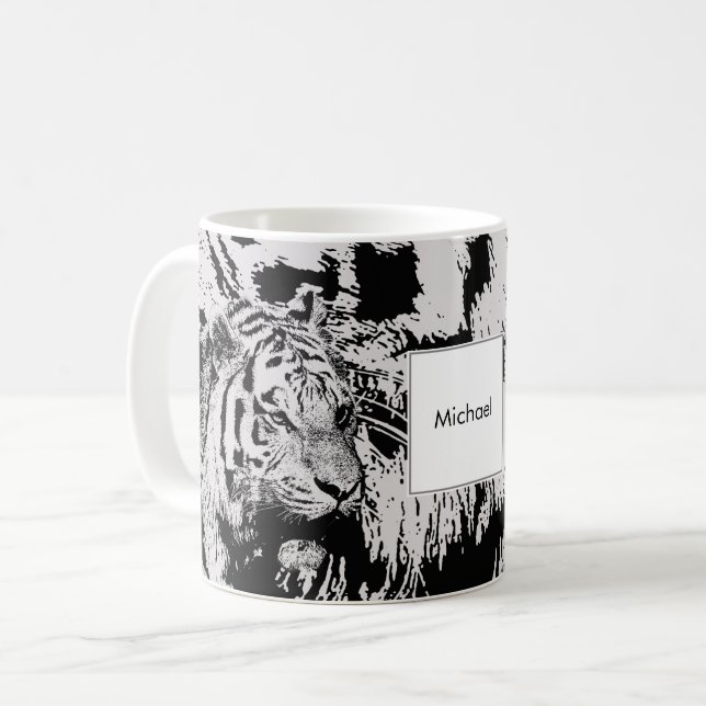 Svartvitt Siberian namn för tigertryckmonogram Kaffemugg (Framsida vänster)