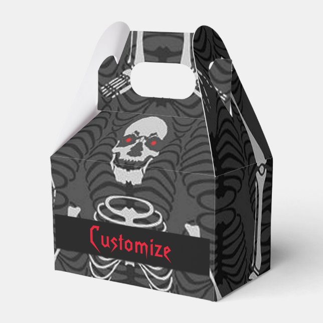 Svartvitt Skeleton Halloween Gable Favoritbox Presentaskar (Framsidan Sidan)