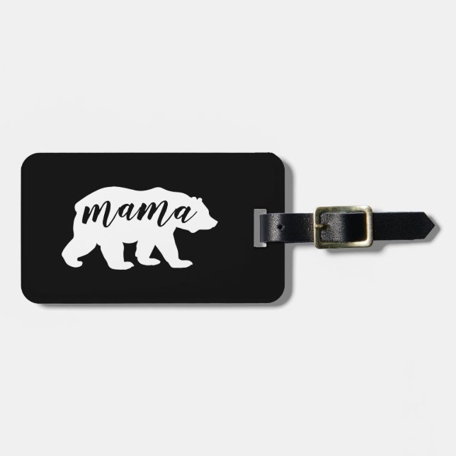 Svartvitt skriva mammabjörnsilhouetten bagagebricka (Horisontell Framsida)