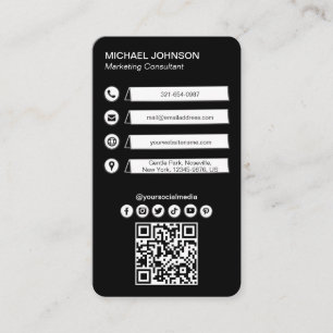 Svartvitt Social-ikoner QR-kod Minimalistisk Anpas Visitkort