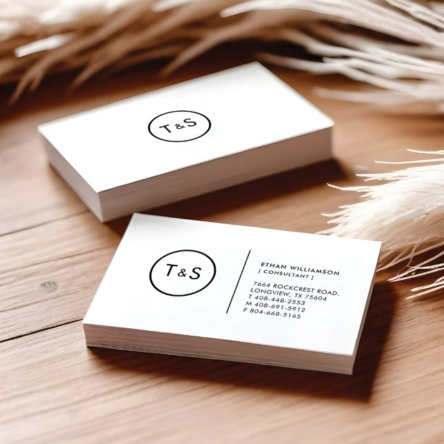 Svartvitt sofistikerat, minimalistiskt monogram visitkort (Black & White Sophisticated Minimalistic Monogram Business Card)