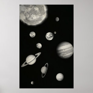 Svartvitt sol- system i utrymmet poster