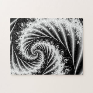 Svartvitt spiralt Fractalpussel Pussel