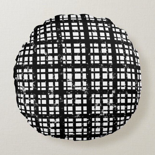 Svartvitt stift med färgplatterbeläggning rund kudde (Framsidan)