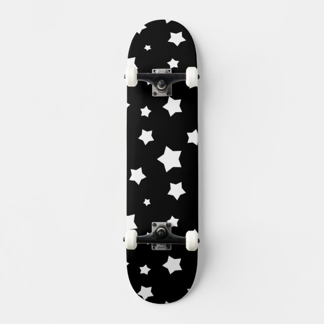 Svartvitt stjärnamönster skateboard bräda 19,5 cm (Framsida)
