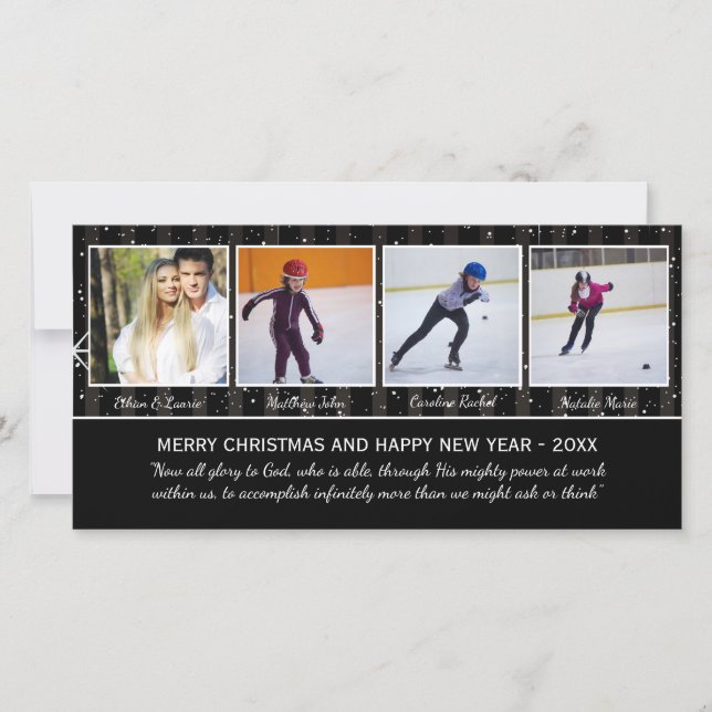 Svartvitt stjärnor 4 foton - julfotkort julkort (Framsida)