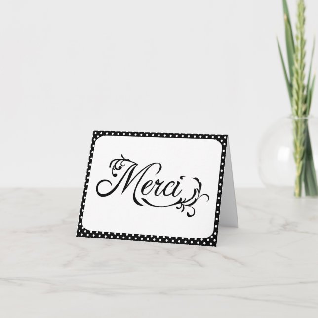 Svartvitt tack"Merci" kort (Framsida)