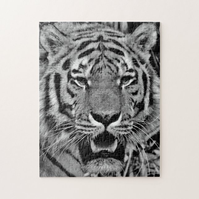 Svartvitt tigeransikte pussel (Vertikal)