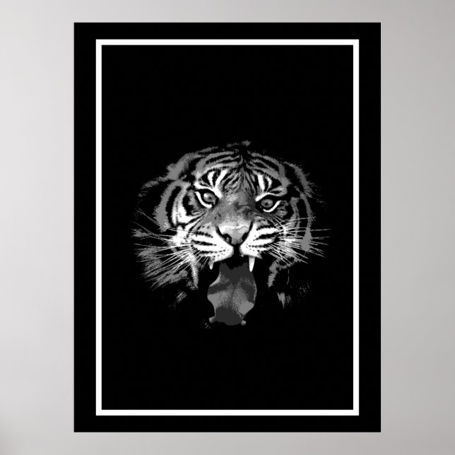 Svartvitt tigern Poster Skriv ut - popup-Stil (Framsidan)