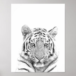Svartvitt tigerporträtt poster
