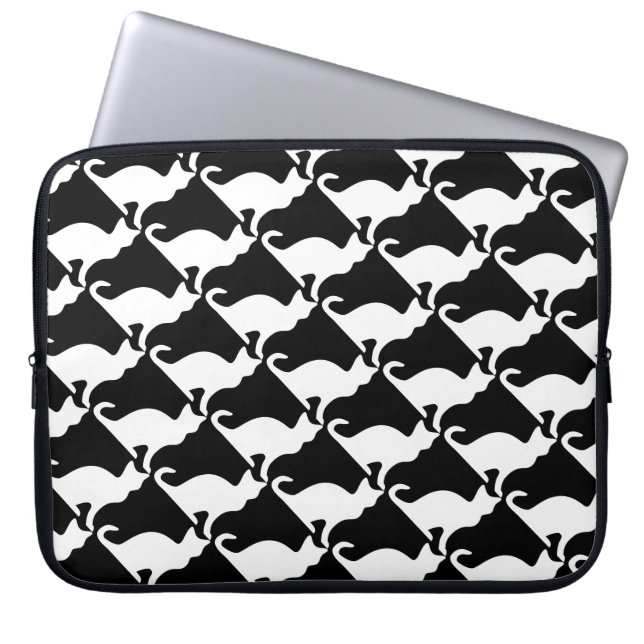 Svartvitt tryck för kattdesignlaptop sleeve | (Framsidan)