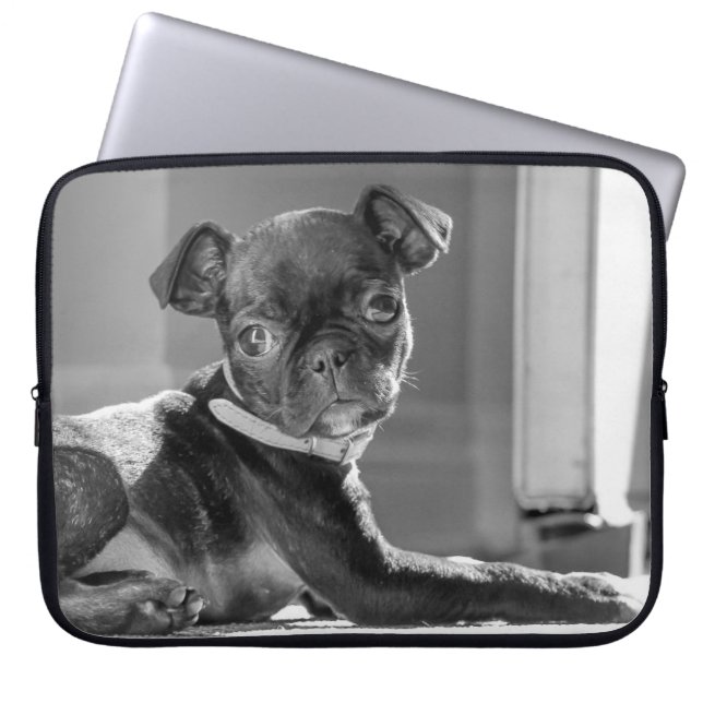 Svartvitt tryck för mopsBullie konst Laptop Sleeve (Framsidan)