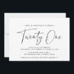 Svartvitt typografi | Enkel 21:a födelsedagen Inbjudningar<br><div class="desc">Moderna 21-årsinbjudningar med "21-årsjubileum" i ett handskript. Minimalistisk,  textskyddad design med kontrasterande svart teckensnitt på vit bakgrund.</div>