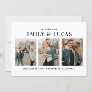 Svartvitt typografi tre fotokollage spara datumet