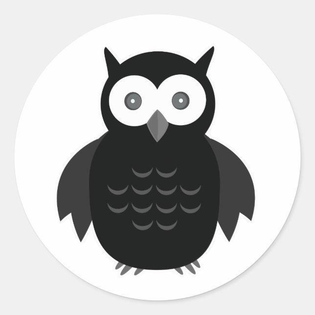 Svartvitt Uggla Runt Klistermärke (Framsida)