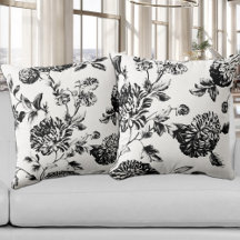 Svartvitt Vintage Botaniskt Blommigt Toile