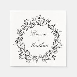 Svartvitt Vintage Botaniskt Elegant Foliage Pappersservett