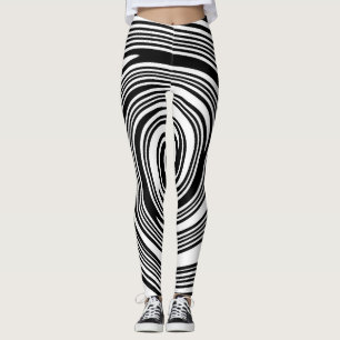 Svartvitt virvla runt mönster leggings