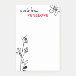 Svartvitt Whimsical Blommigt Namn Post-it Block