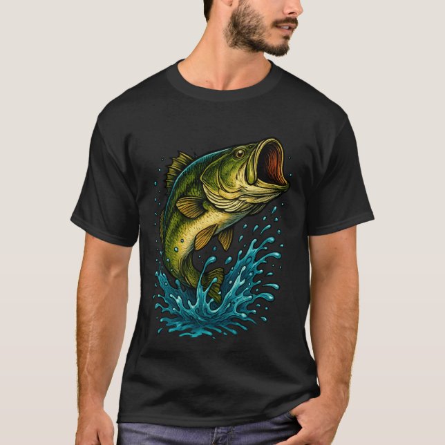 Svärtympad illustration – Fiskedesign T Shirt (Framsida)