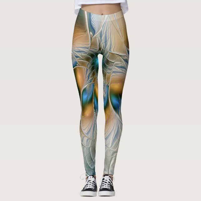 Svävande, Abstrakt Fantasy Fraktal Konst Med Blå Leggings (Framsida)