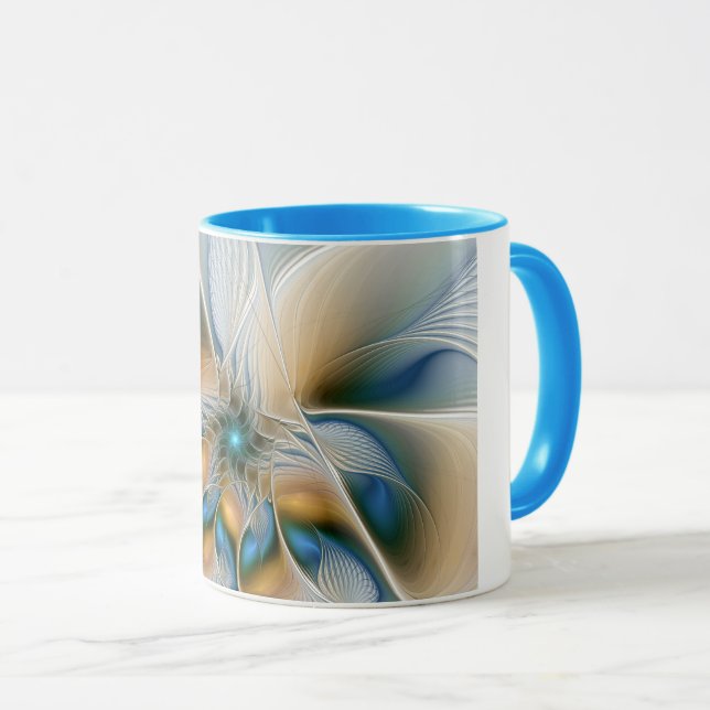 Svävande, Abstrakt Fantasy Fraktal Konst Med Blå Mugg (Framsida höger)