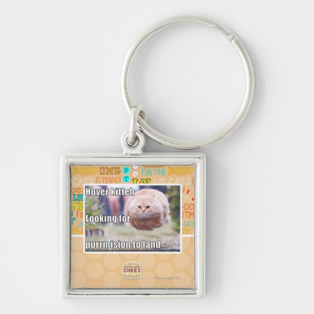 Svävandekitteh Fyrkantig Silverfärgad Nyckelring (Framsidan)