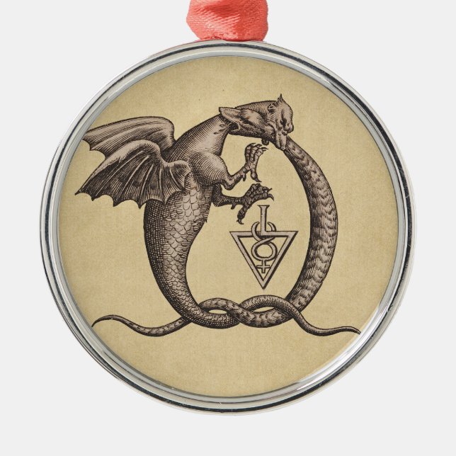 Svavel och kvicksilver Alchemy Dragon Symbol Julgransprydnad Metall (Framsidan)