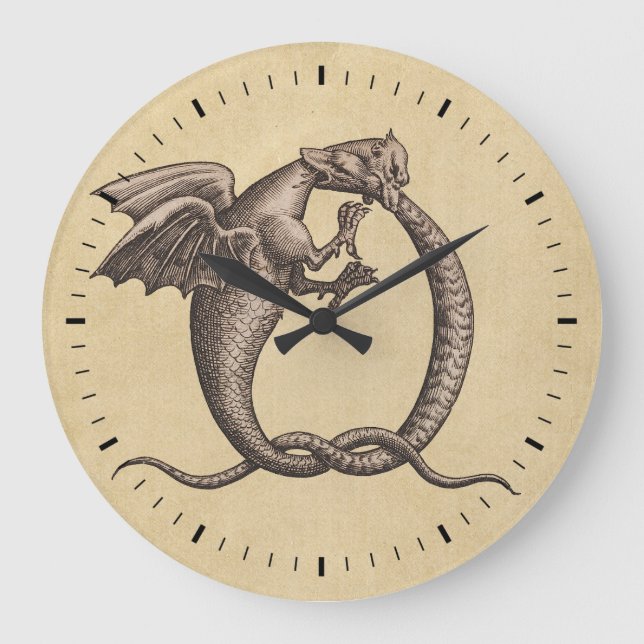 Svavel och kvicksilver Alchemy Dragon Symbol Stor Klocka (Framsida)