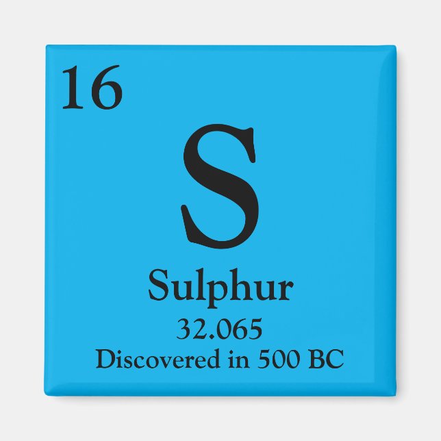 Svavel Periodiska Bord Magnet (Framsidan)