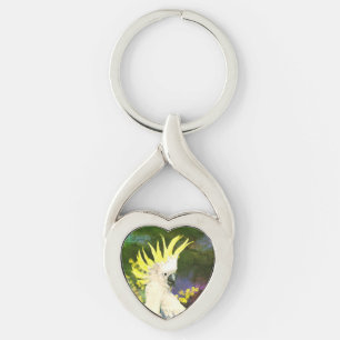 Svavelkakadua Papegoja  Twisted Heart Silverfärgad Nyckelring