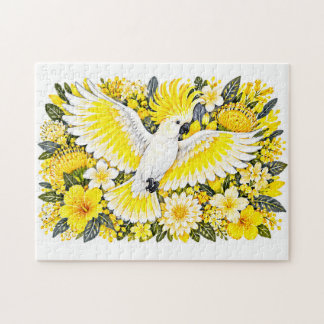 Svaveltofsad kakadua Gul Hibiskus Illustration Pussel