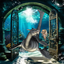 Cute little mermaid with seadragon. 