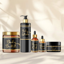 Elegant Black & Faux Gold Beauty Product Labels