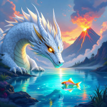 White Dragon and Goldfish Cards and Gifts