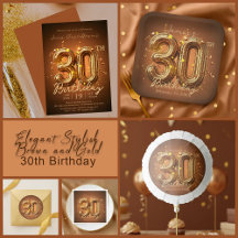 Elegant Stylish Brown and Gold 30th Birthday