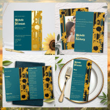 Modern Sunflower Teal Blue Gold Wedding Collection
