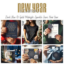 Dark Blue & Gold Midnight Sparkle Stars New Year 