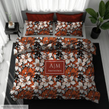 Autumn Terracotta Flowers Duvet Cover