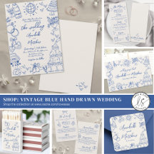 Vintage Blue Hand Drawn Quirky Wedding