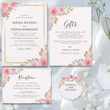 Pink Watercolor flowers Gold Modern Wedding Party