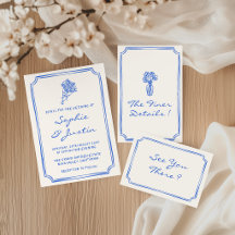 Elegant Blue Floral Wedding Invitation Suite