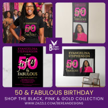 Modern Black Pink Gold 50 and Fabulous Birthday 