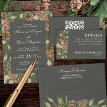 Winter Pine Elegant Botanical Stone Gray Wedding