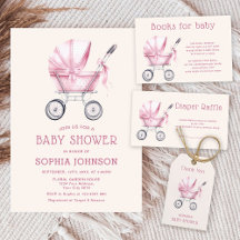 Vintage Pink Baby Carriage Baby Shower