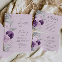 Floral Purple Silver Glitter Lilac Wedding Suite