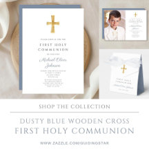 Dusty Blue Wooden Cross First Holy Communion Suite