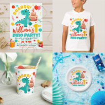 Flat Dinosaurs 1st Birthday Colorful