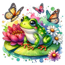 Cute Whimsical Frog on Lily Pad